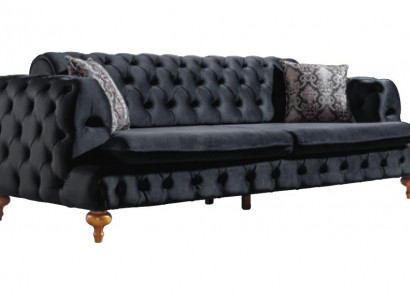 Luxury Chesterfield Sofa Three-Seater Black Couches Furniture