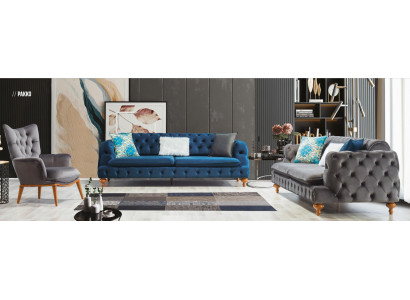 Armchair 1 Seater Grey Living Room Fabric Chesterfield Italian Style