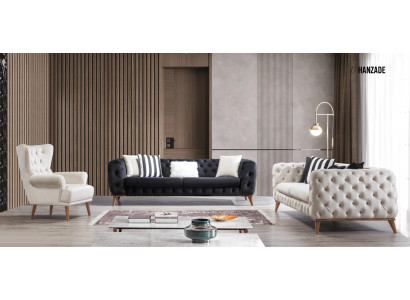 Sofa set 3+3+1 seater black Chesterfield armchair furniture