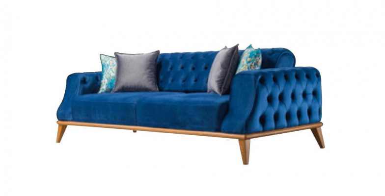 3-seater Sofa Blue Living Room Classic Chesterfield Elegant Style