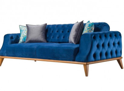 3-seater Sofa Blue Living Room Classic Chesterfield Elegant Style