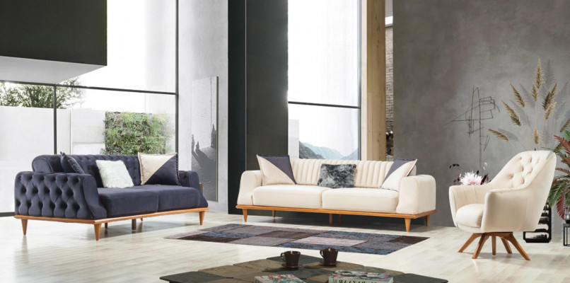 3-seater beige sofa living room elegant design Chesterfield Italian style