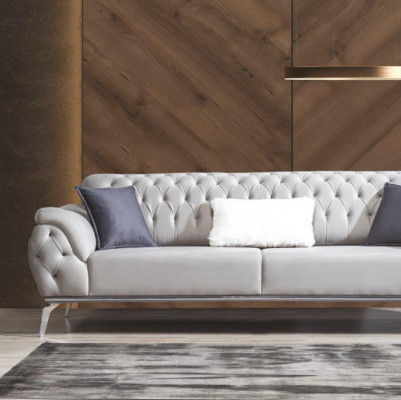 Sofa set 3+3+1 seater blue armchair luxury Chesterfield furniture