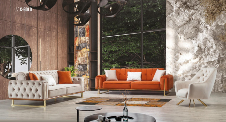 Beige Sofa 3-Seater Living Room Luxury Design Chesterfield Italian