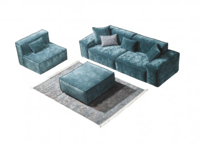 Sofa set Cube Furniture XXL 3+1 Seat Blue Living Room Armchair Stool
