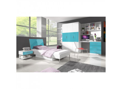 Designer children's room, teen room, bedroom table, bed, dresser, wardrobe, 5-piece set.