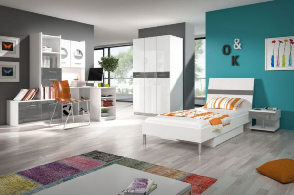 Bed + Nightstand Bedroom Youth Room Children's Room Set Furniture Black 2-piece.