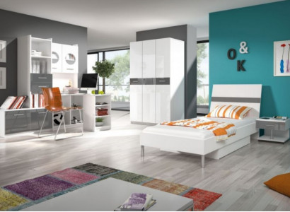 Bed + Nightstand Bedroom Youth Room Children's Room Set Furniture Black 2-piece.