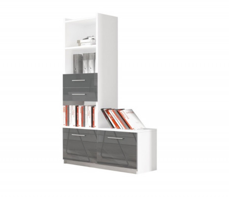 Regal Cabinet Bookshelf for Children's Room Teen Room Gray White High Gloss