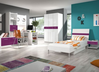 Bed + nightstand bedroom youth room children's room set furniture purple 2-piece.
