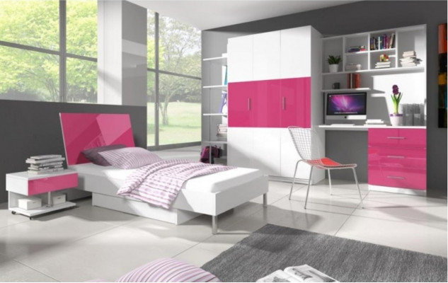 Beds Modern Children's Bed Youth Bed for Girls Wooden Bed High Gloss Pink