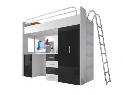 Black bunk bed wood loft bed girl high-gloss desk cabinet