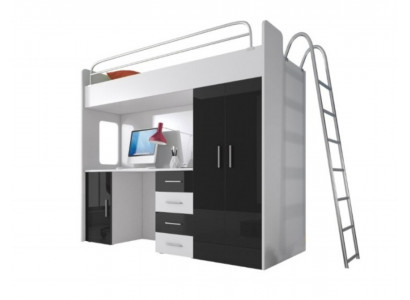 Black bunk bed wood loft bed girl high-gloss desk cabinet
