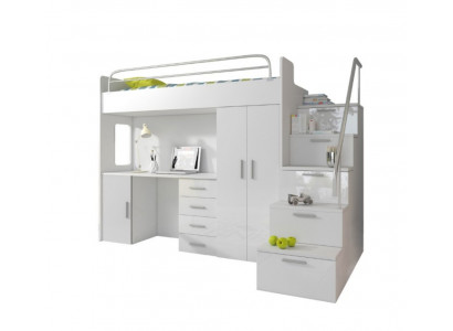Children's room bunk bed white table cabinet multifunctional loft bed