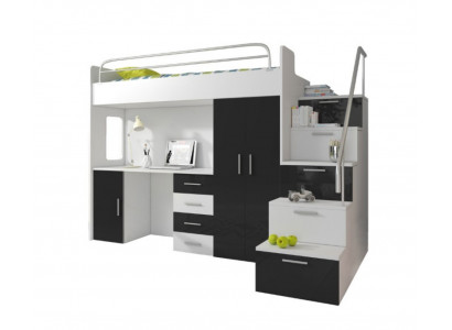 Bunk bed black table cabinet multifunction loft bunk bed children’s room