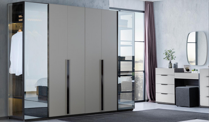 Bedroom bed nightstands wardrobe dresser with mirror furniture set 5-piece