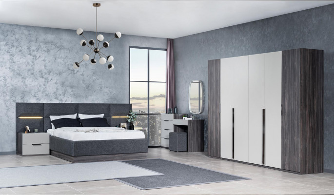 Bedroom set furniture bed 2x bedside table wardrobe furniture complete set 5-piece