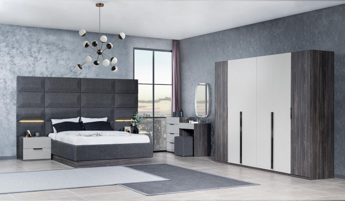 Bedroom bed, nightstand, wardrobe, dresser with mirror furniture set 5-piece