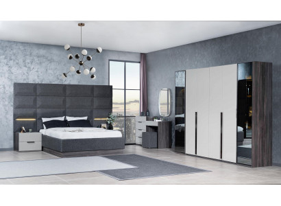 Bedroom bed bedside table wardrobe dresser with mirror furniture wood luxury