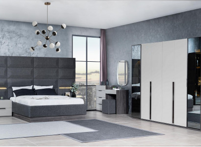 Bedroom bed bedside table wardrobe dresser with mirror furniture wood luxury