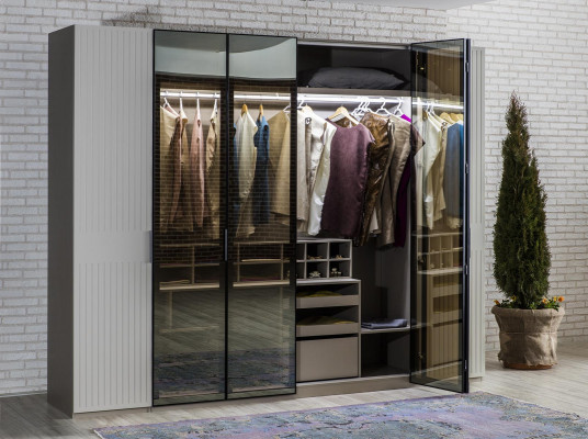 Loft wardrobe luxury bedroom wooden wardrobe glass cabinet furniture design