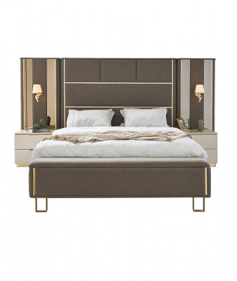 Taupe upholstered beds double bed wood bedroom furniture hotel upholstery 180x200