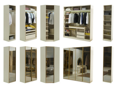 Walk-in closet furniture glass cabinet with tinted fronts corner cabinet