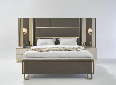 Bed Double Bed 2x Bedside Tables Wood Design Beds Bedroom Upholstery 3 Piece Set