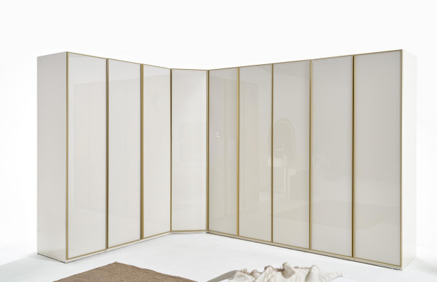 High gloss wardrobe bedroom cabinets corner cabinet luxury furniture gold beige