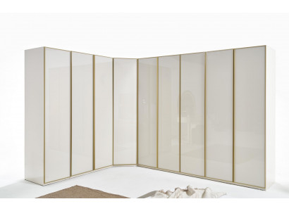 High gloss wardrobe bedroom cabinets corner cabinet luxury furniture gold beige