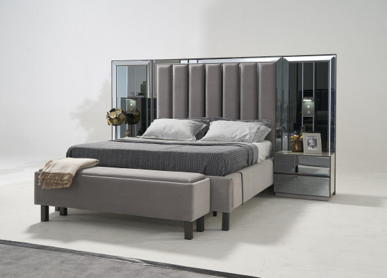 Bedroom set: bed, 2x nightstands, stool, double beds, upholstered furniture, 4-piece set, new.