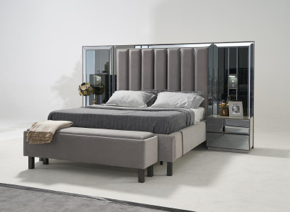 Bedroom set: bed, 2x nightstands, stool, double beds, upholstered furniture, 4-piece set, new.