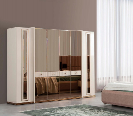 Six-door wardrobe cabinet beige cabinets furniture wood cloakroom cabinet