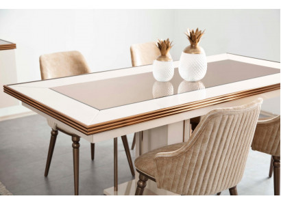 Luxury dining table beige glass table wooden table designer tables kitchen