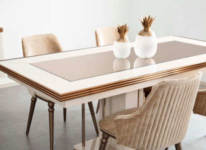 Luxury dining table beige glass table wooden table designer tables kitchen