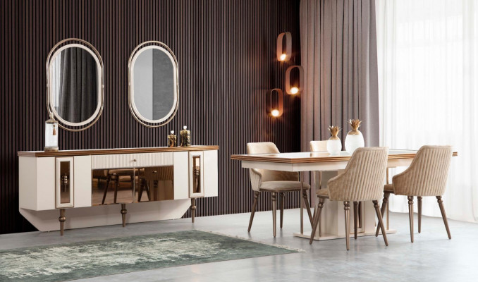 Luxury dining table beige glass table wooden table designer tables kitchen