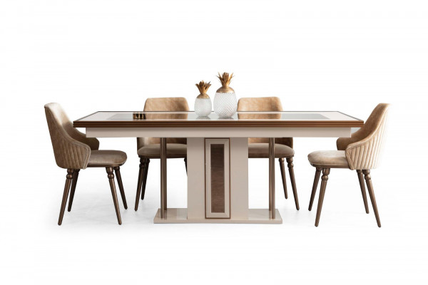 Luxury dining table beige glass table wooden table designer tables kitchen