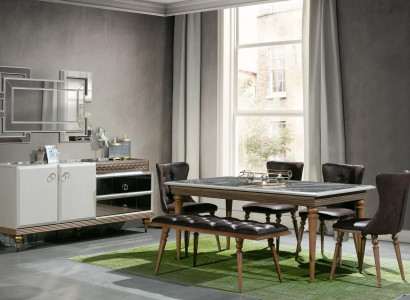 Dining room set bench table chairs dining group table suite sideboard 6-piece.