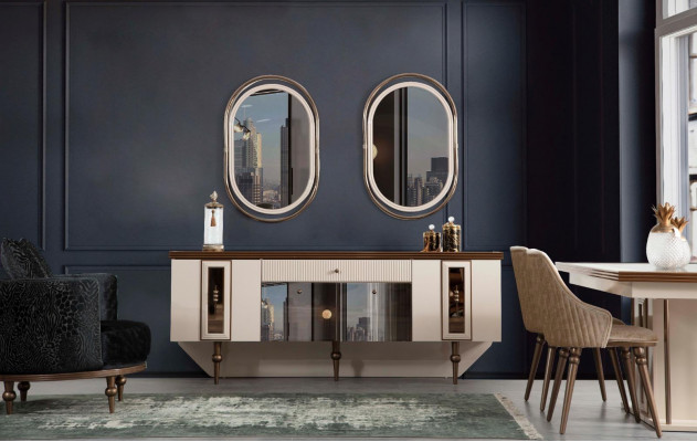 Luxury dining room set, sideboard, table, 4x chairs, 8-piece set