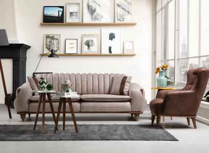 Designer sofa set 3+1 seat coffee table sofa cover fabric brown wood