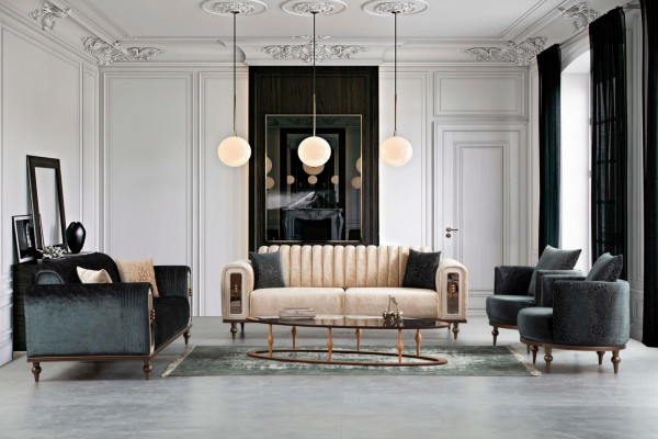 Velvet fabric sofa set couch furniture 4-piece suites.