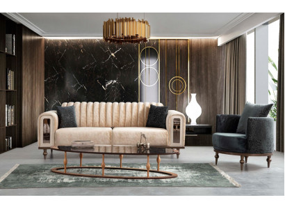 Modern design couch set, sofa set, living room set 3+1 coffee table beige