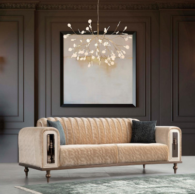 Modern design couch set, sofa set, living room set 3+1 coffee table beige