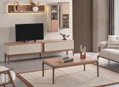Sideboard TV lowboard cabinet coffee table living room modern beige wood