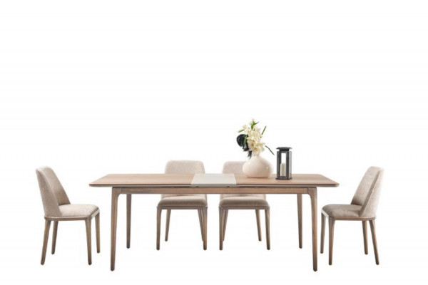 Dining set, dining table, 4 chairs, sideboard, mirror, modern 7-piece wood, beige