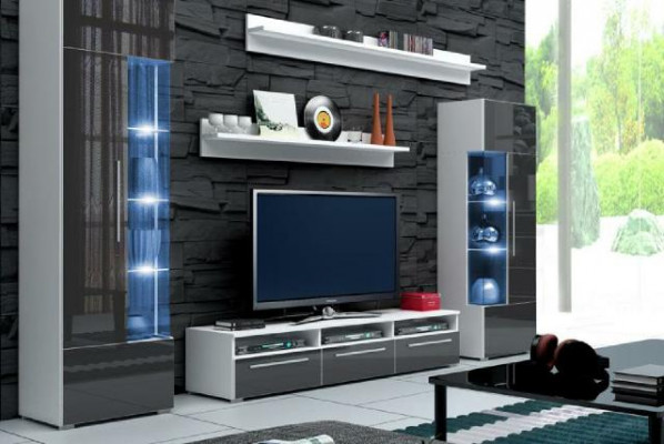 Designer living room wall unit RTV TV sideboard +2 display cabinets add-on cabinet living room wall new