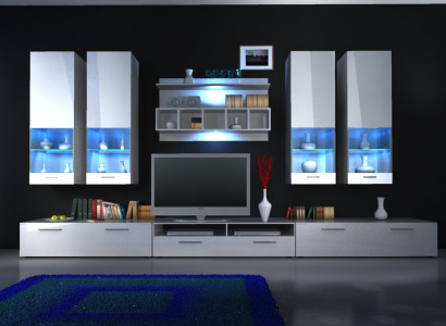 Wall unit extension wall cabinet wall high gloss LED lighting "color choice" design new