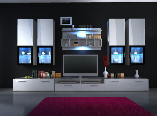 Wall unit, extension wall, cabinet wall, high gloss "color choice", LED lighting, shelf, new