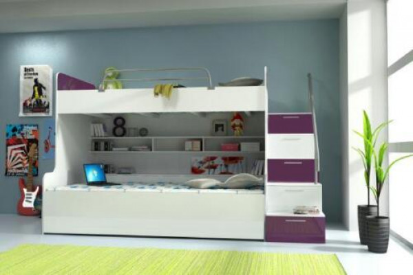 Bunk Bed Loft Bed Bed Children's Bed Youth Bed High Bed New Violet/White