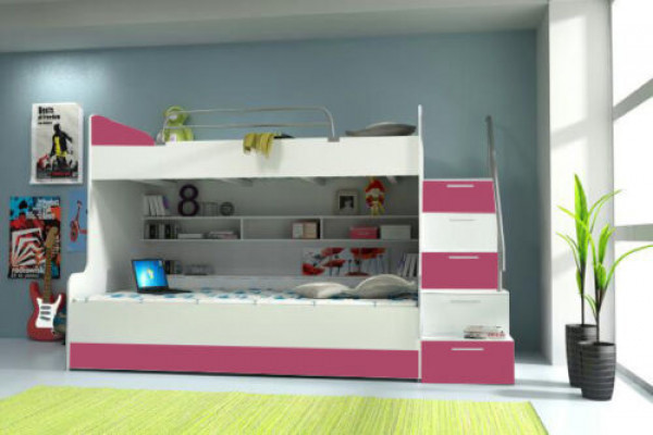 Bunk Bed Loft Bed Bed Children's Bed Youth Bed High Bed B003 Pink/White